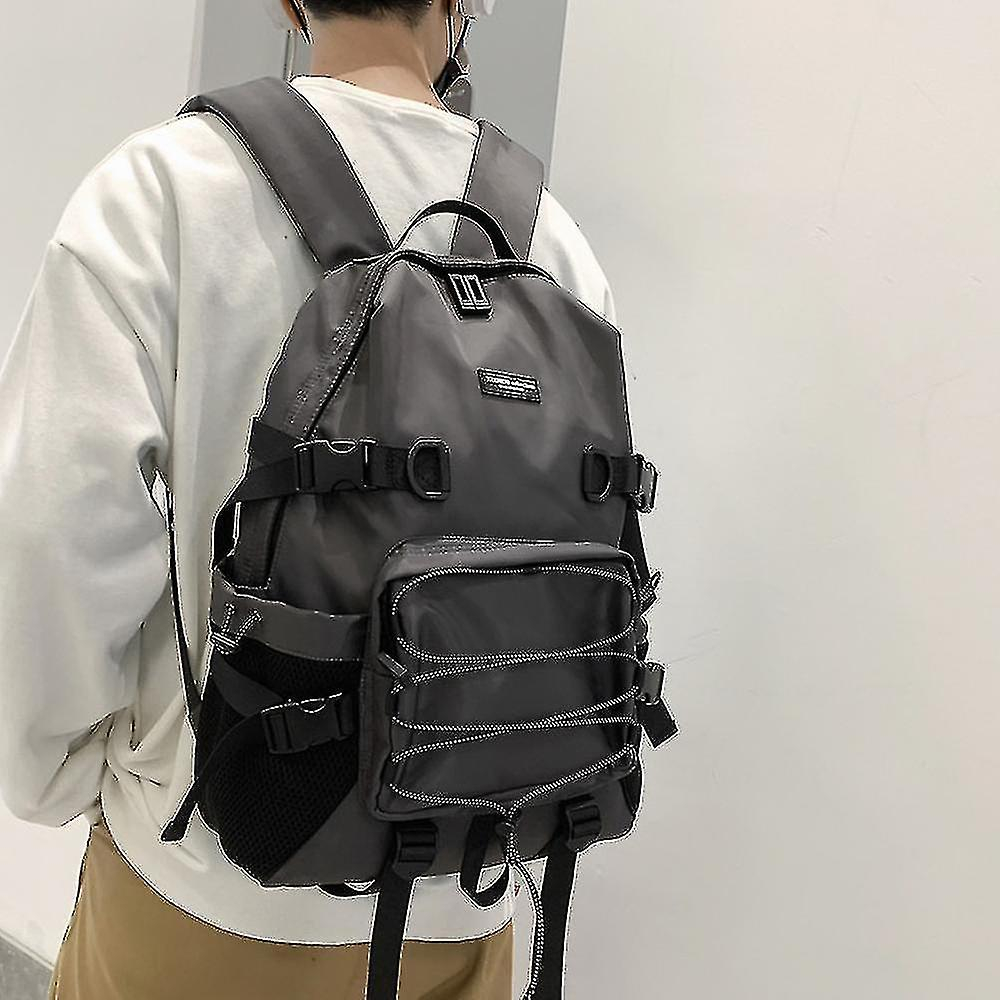 Foto 3 pulgar | Mochila Huoguo De Nylon Gris Impermeable Para Estudiante 45x32x12 Cm - Venta Internacional.