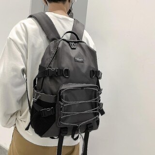 Foto 2 | Mochila Huoguo De Nylon Gris Impermeable Para Estudiante 45x32x12 Cm - Venta Internacional.
