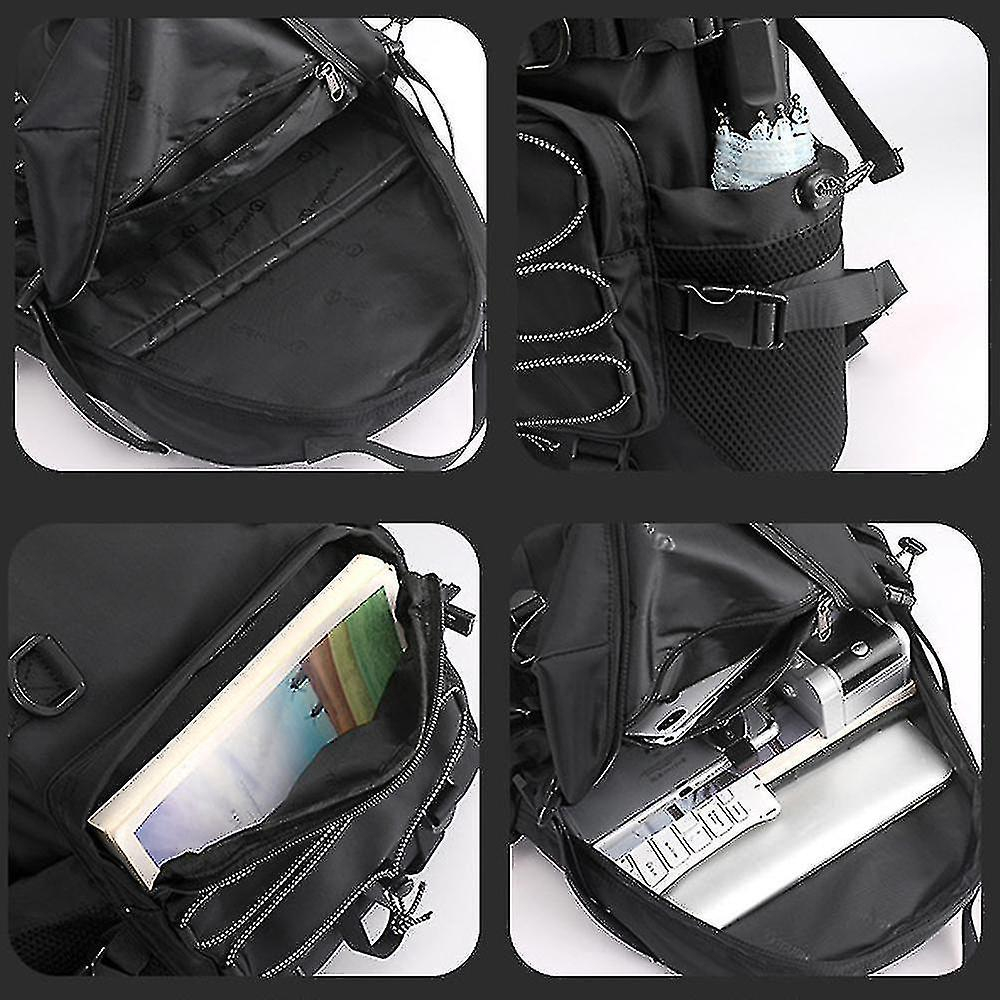 Foto 5 pulgar | Mochila Huoguo De Nylon Gris Impermeable Para Estudiante 45x32x12 Cm - Venta Internacional.