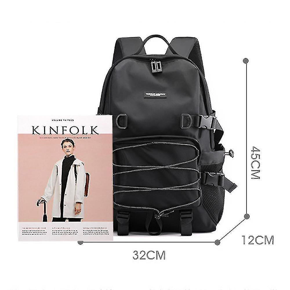 Foto 6 pulgar | Mochila Huoguo De Nylon Gris Impermeable Para Estudiante 45x32x12 Cm - Venta Internacional.
