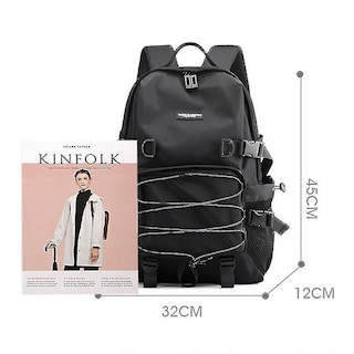 Foto 5 | Mochila Huoguo De Nylon Gris Impermeable Para Estudiante 45x32x12 Cm - Venta Internacional.