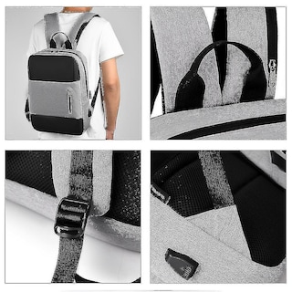 Foto 4 | Mochila Huoguo De Tela Oxford Azul Marino 28x10x39cm Con Usb - Venta Internacional.