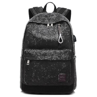 Foto 4 | Mochila Huoguo De Lona Unisex De Alta Calidad Con Puerto Usb Negra - Venta Internacional.