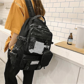 Foto 2 | Mochila Huoguo De Tela Oxford Negra De Gran Capacidad Para La Universidad - Venta Internacional.
