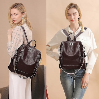 Foto 3 | Mochila Huoguo De Piel Sintética Antirrobo Coreana Para Mujer, Color Negro - Venta Internacional.