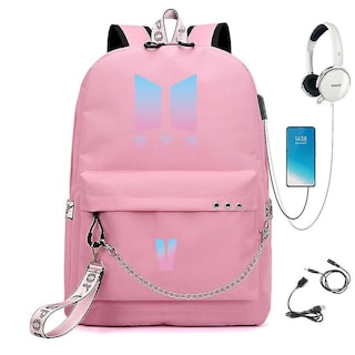Foto 1 | Mochila Huoguo Bts Cute Con Carga Usb De Nailon Impermeable - Venta Internacional.
