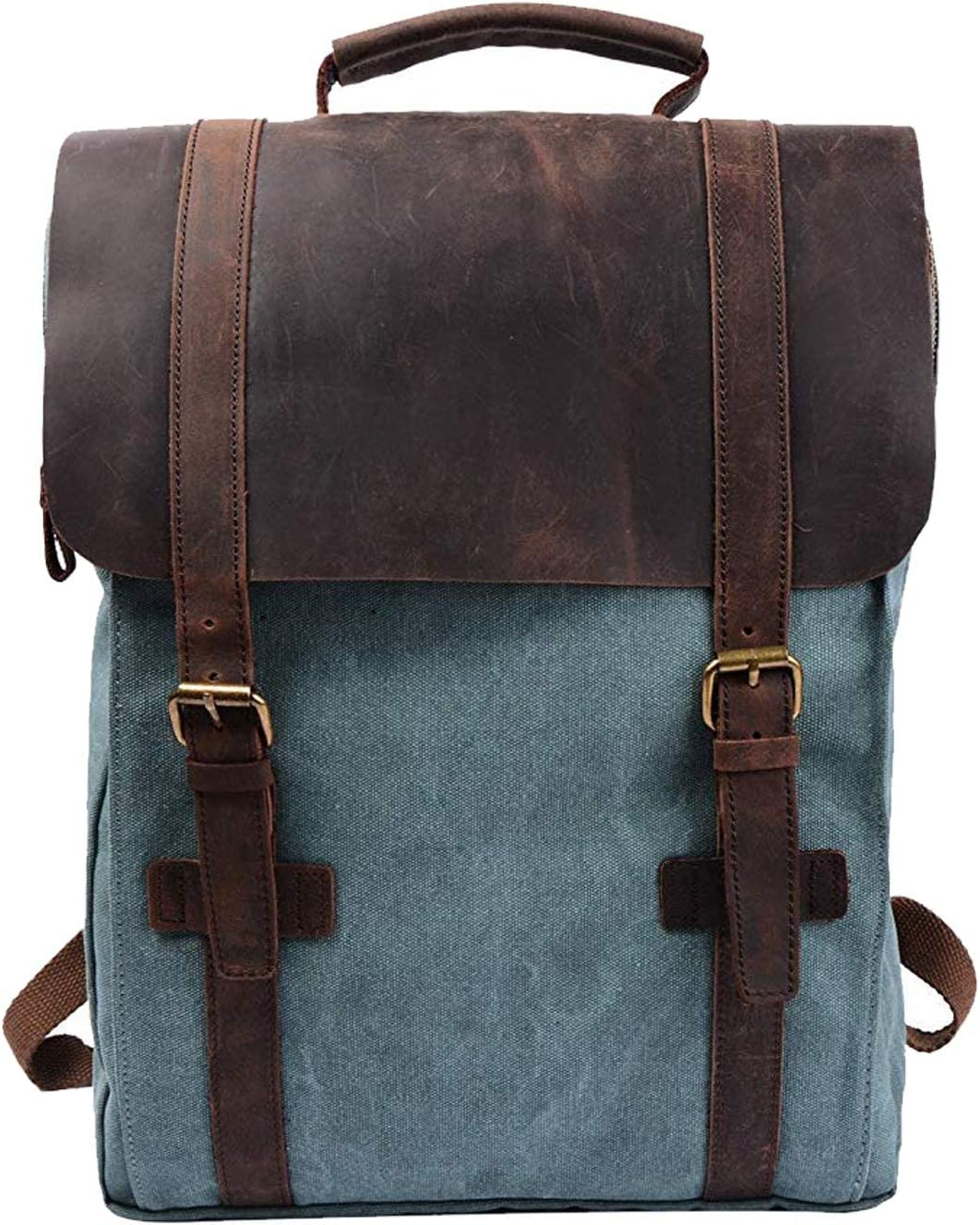 Foto 2 pulgar | Mochila Huoguo Vintage Canvas De Piel Auténtica Para Portátil De 15,6 Pulgadas - Venta Internacional.