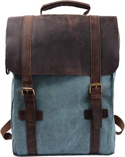 Foto 1 | Mochila Huoguo Vintage Canvas De Piel Auténtica Para Portátil De 15,6 Pulgadas - Venta Internacional.