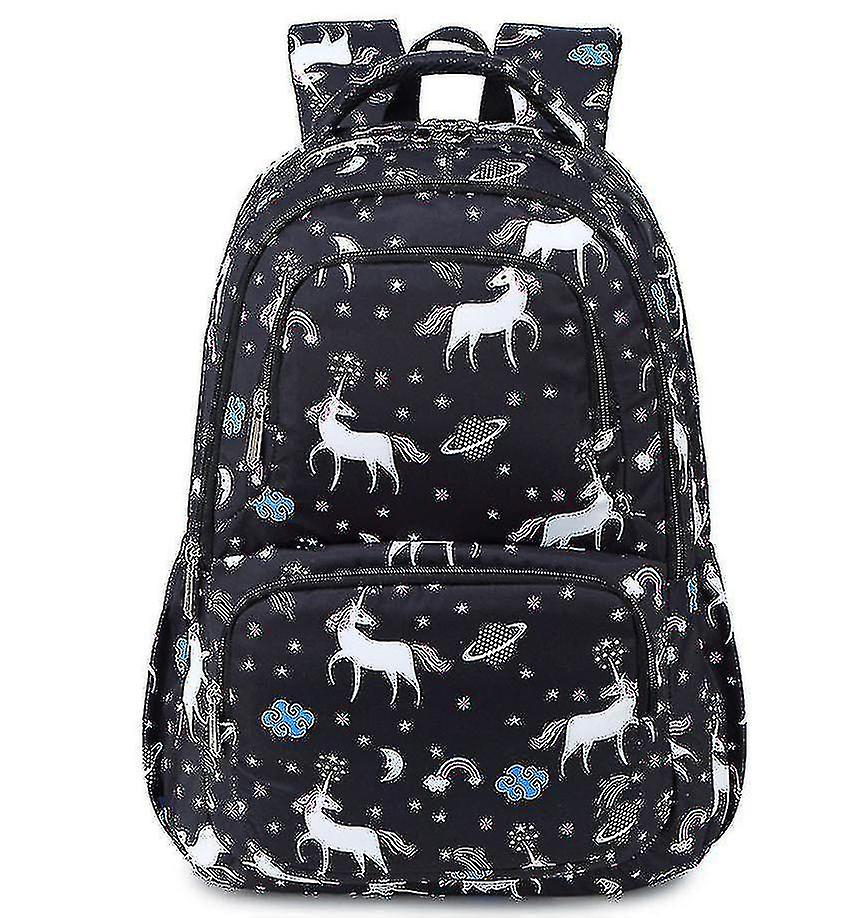 Foto 2 pulgar | Mochila Huoguo Con Dibujos Animados De Unicornio Para Niñas, Lona Negra, 0,75 K - Venta Internacional.