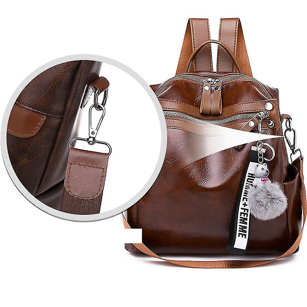 Foto 4 pulgar | Mochila Huoguo Pu De Piel Suave Impermeable Marrón 25x24x10 Cm - Venta Internacional.