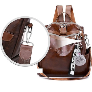 Foto 3 | Mochila Huoguo Pu De Piel Suave Impermeable Marrón 25x24x10 Cm - Venta Internacional.