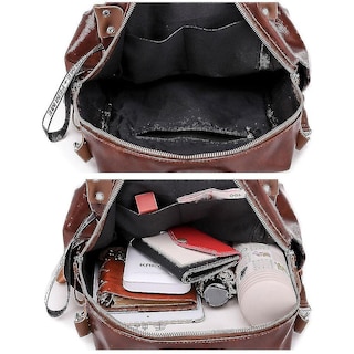 Foto 4 | Mochila Huoguo Pu De Piel Suave Impermeable Marrón 25x24x10 Cm - Venta Internacional.