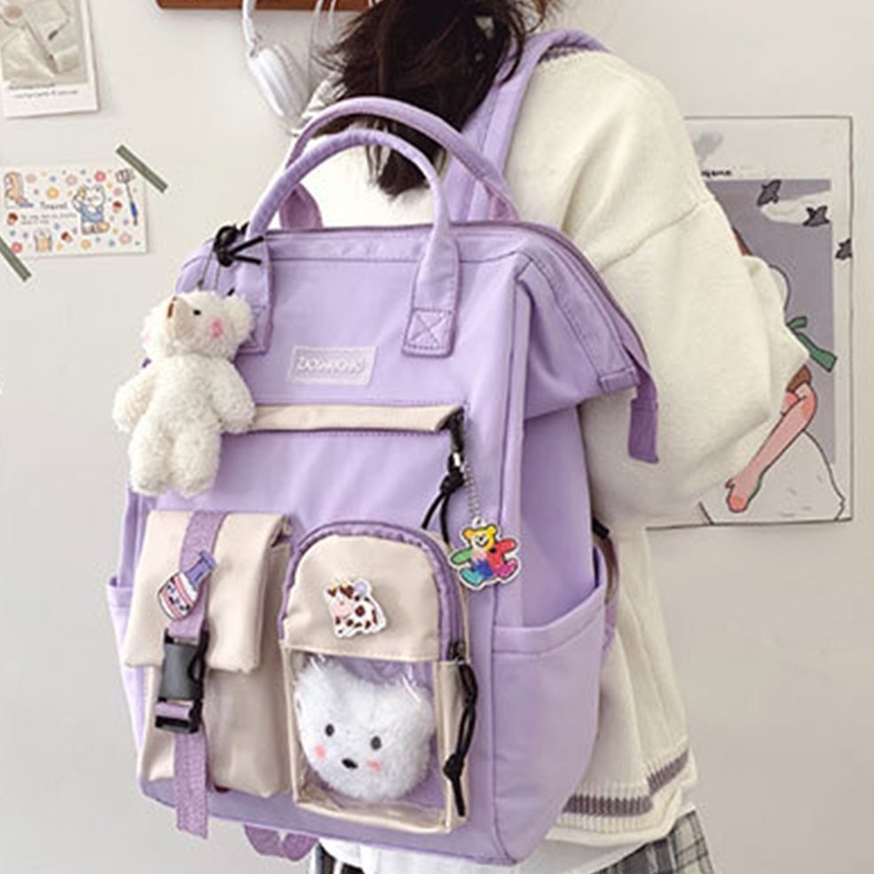 Foto 3 pulgar | Mochila Cute Preppy De Nailon Impermeable Para Mujer, Color Morado - Venta Internacional.