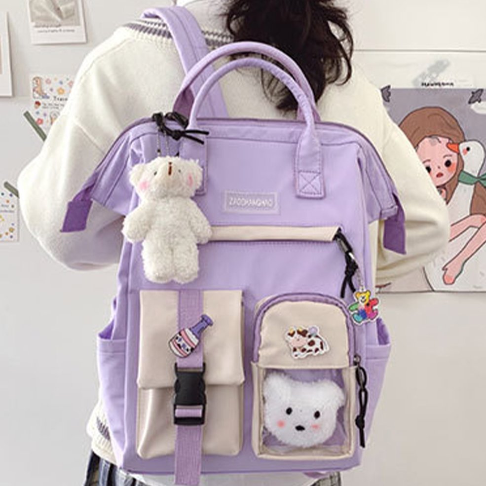 Foto 4 pulgar | Mochila Cute Preppy De Nailon Impermeable Para Mujer, Color Morado - Venta Internacional.