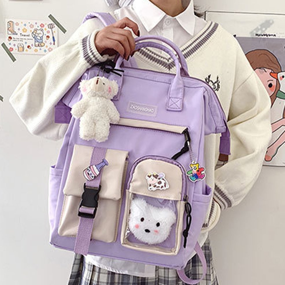 Foto 6 pulgar | Mochila Cute Preppy De Nailon Impermeable Para Mujer, Color Morado - Venta Internacional.
