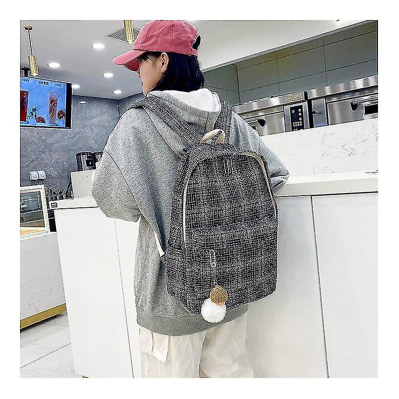 Foto 4 pulgar | Mochila Huoguo De Viaje De Algodón A Cuadros Para Mujer, Gran Capacidad - Venta Internacional.