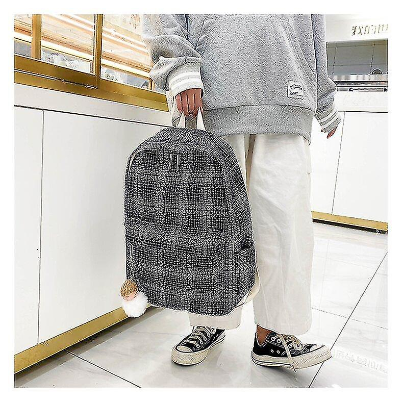 Foto 5 pulgar | Mochila Huoguo De Viaje De Algodón A Cuadros Para Mujer, Gran Capacidad - Venta Internacional.