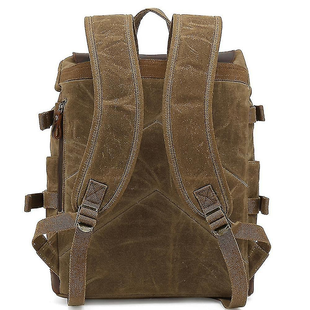 Foto 2 pulgar | Mochila Huoguo Retro De Lona Impermeable Con Piel Negra - Venta Internacional.