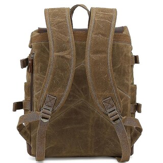 Foto 1 | Mochila Huoguo Retro De Lona Impermeable Con Piel Negra - Venta Internacional.