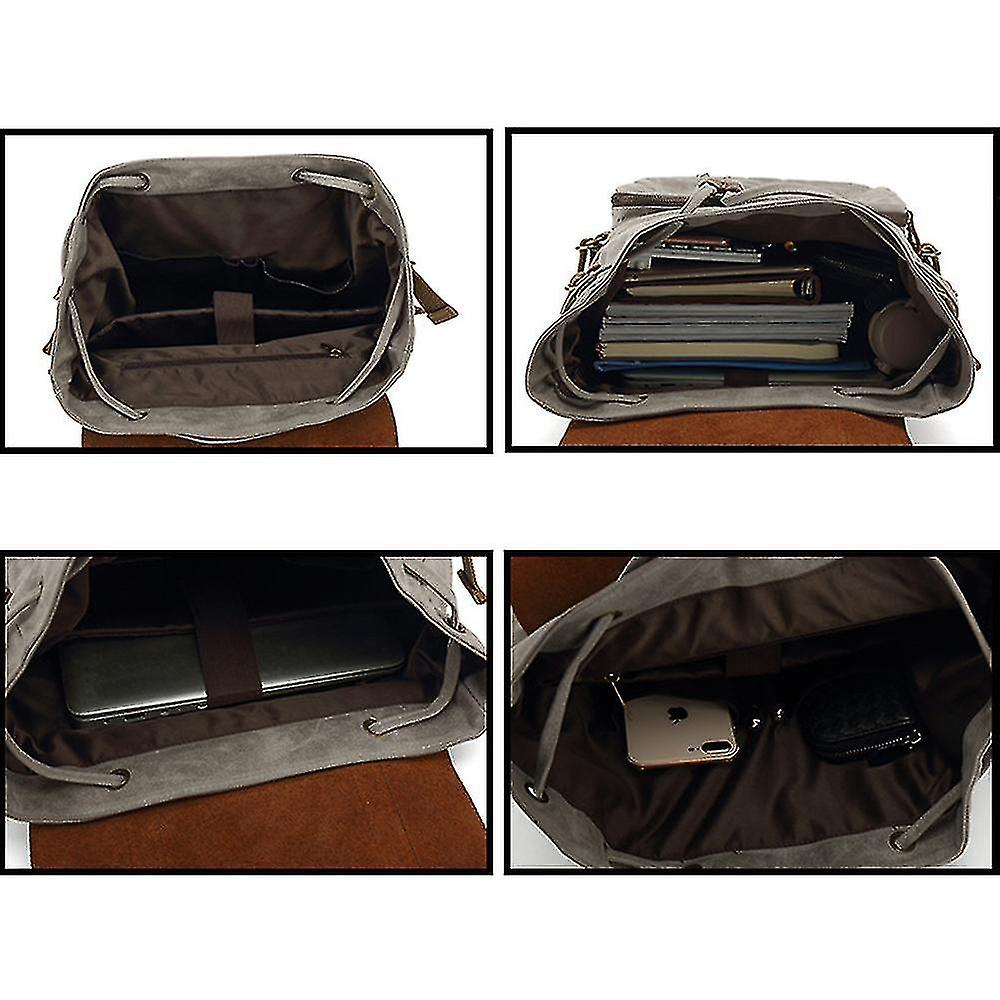 Foto 5 pulgar | Mochila Huoguo Retro De Lona Impermeable Con Piel Negra - Venta Internacional.