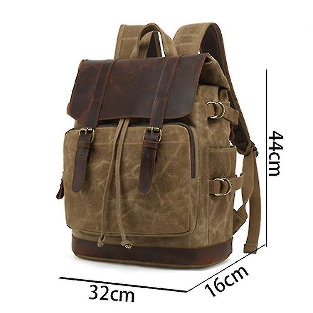 Foto 6 pulgar | Mochila Huoguo Retro De Lona Impermeable Con Piel Negra - Venta Internacional.