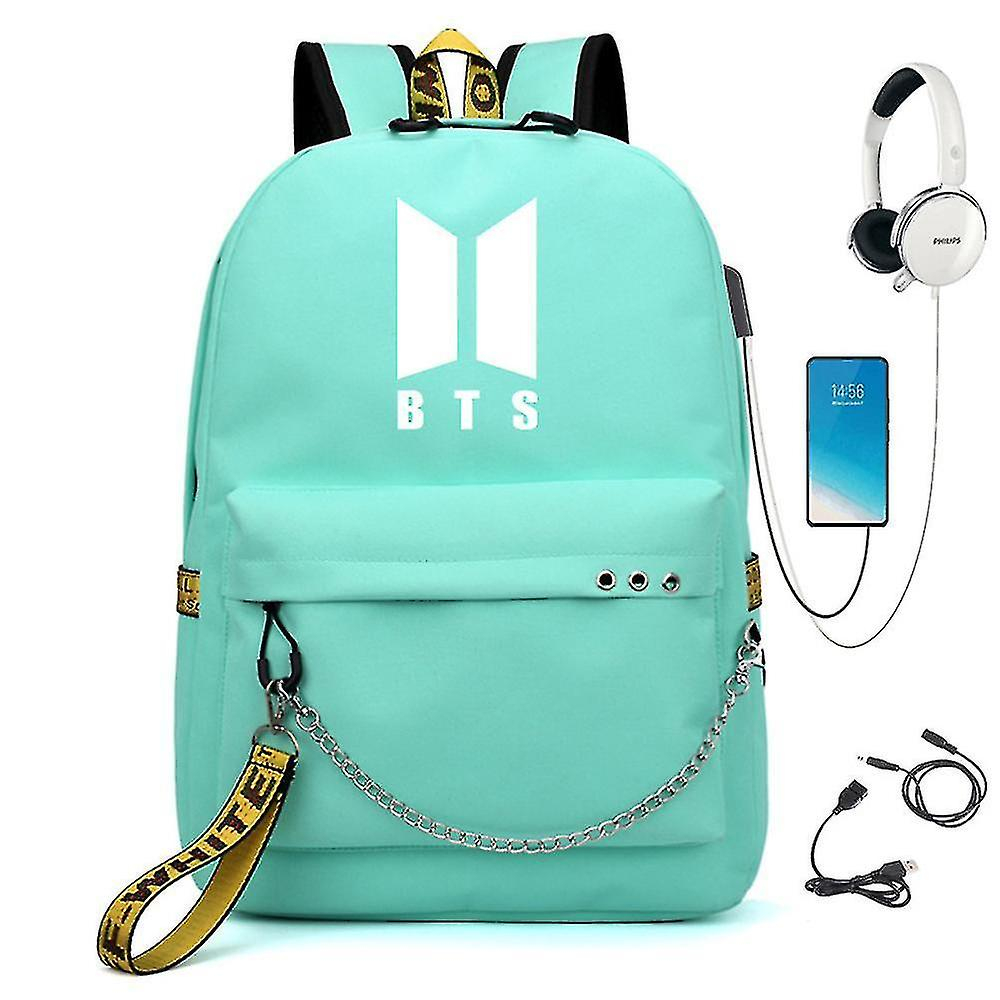 Mochila Huoguo Bts, Bonita Mochila Escolar De Nailon Con Carga Usb - Venta Internacional.