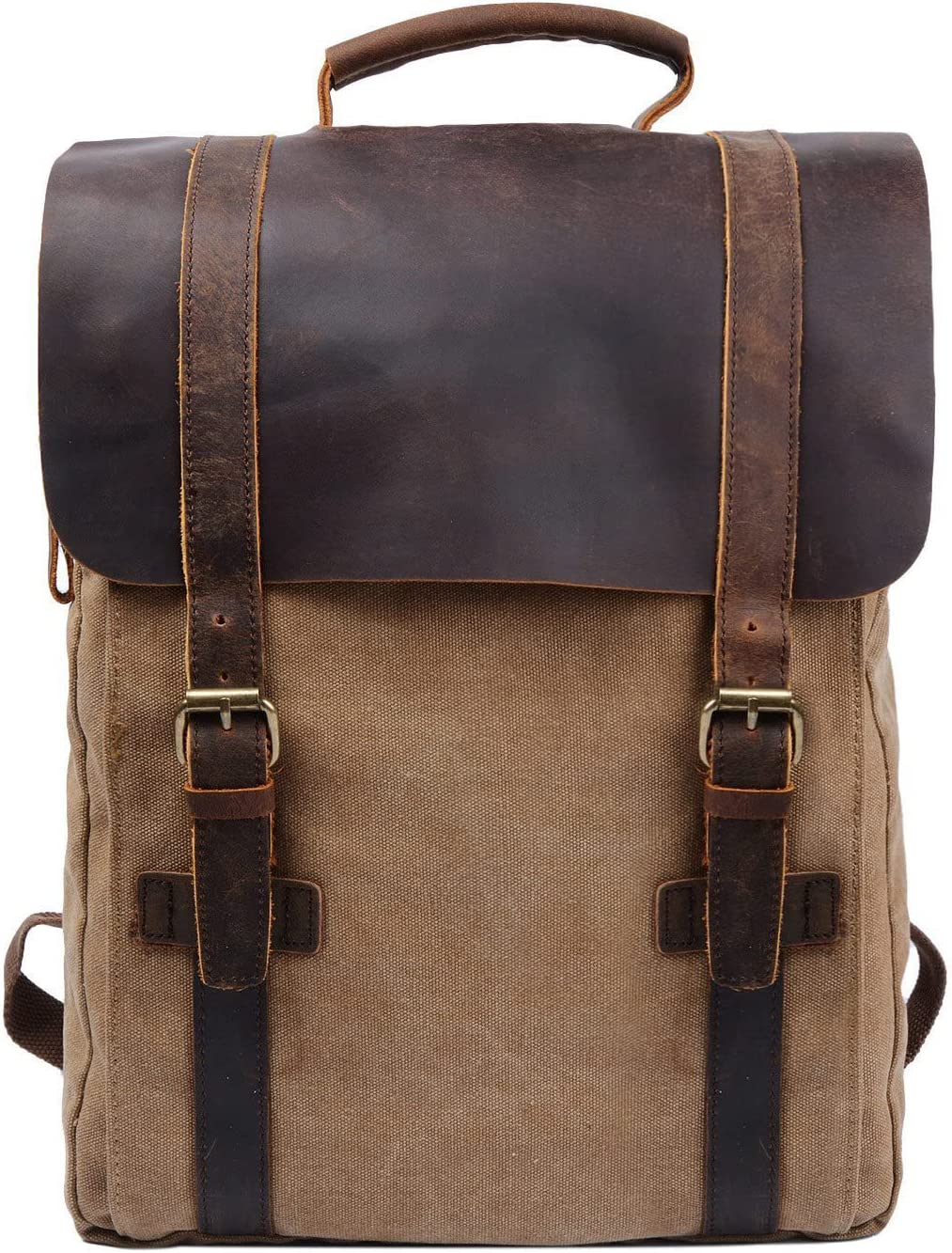 Mochila Huoguo Vintage Canvas De Piel Auténtica Para Portátil De 15,6 Pulgadas - Venta Internacional.