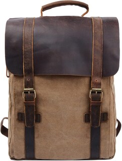 Foto 1 | Mochila Huoguo Vintage Canvas De Piel Auténtica Para Portátil De 15,6 Pulgadas - Venta Internacional.
