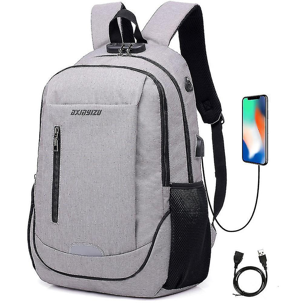 Mochila Huoguo, Mochila Escolar Para Estudiantes, Carga Usb, Gris Claro - Venta Internacional.