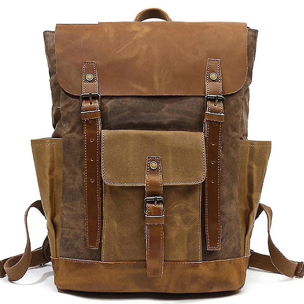 Mochila Huoguo Lona Impermeable Para Hombre Color Café - Venta Internacional.