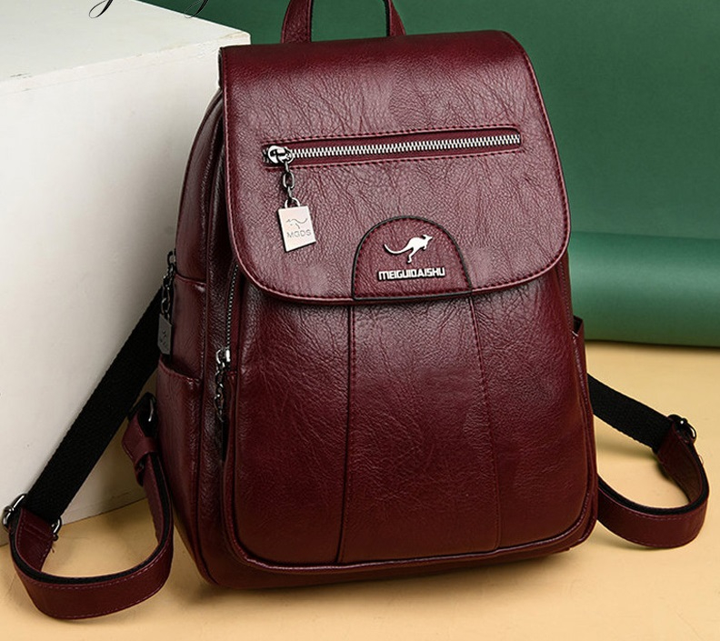 Foto 1 | Mochila De Piel Sanlin Beans Vintage Para Mujer - Rojo - Venta Internacional.