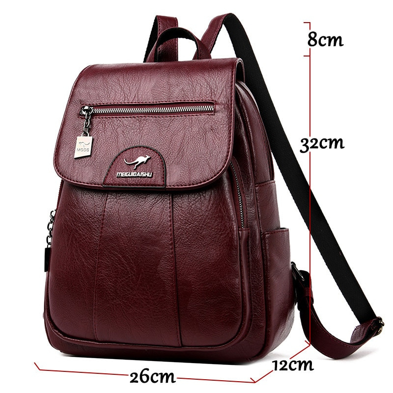 Foto 4 pulgar | Mochila De Piel Sanlin Beans Vintage Para Mujer - Rojo - Venta Internacional.