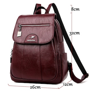 Foto 3 | Mochila De Piel Sanlin Beans Vintage Para Mujer - Rojo - Venta Internacional.