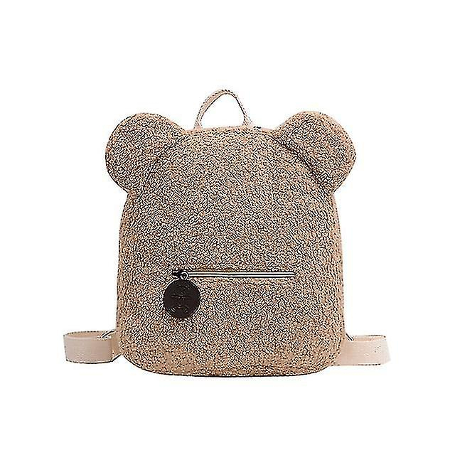 Foto 4 pulgar | Mochila Huoguo Bear Fleece Khaki Para Niños Y Mujeres - Venta Internacional.