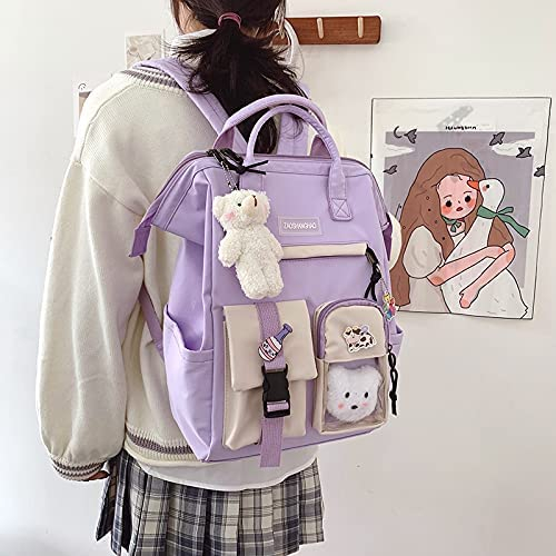 Foto 2 | Mochila Huoguo Kawaii Con Alfiler Y Accesorios Para La Escuela, Color Morado - Venta Internacional.