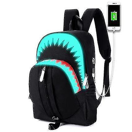 Foto 4 pulgar | Mochila Huoguo Luminous Shark Con Función Usb, Impermeable, Negra - Venta Internacional.