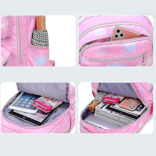 Foto 4 | Mochila Huoguo Young Campus De Nailon Rosa Impermeable Para Niñas - Venta Internacional.