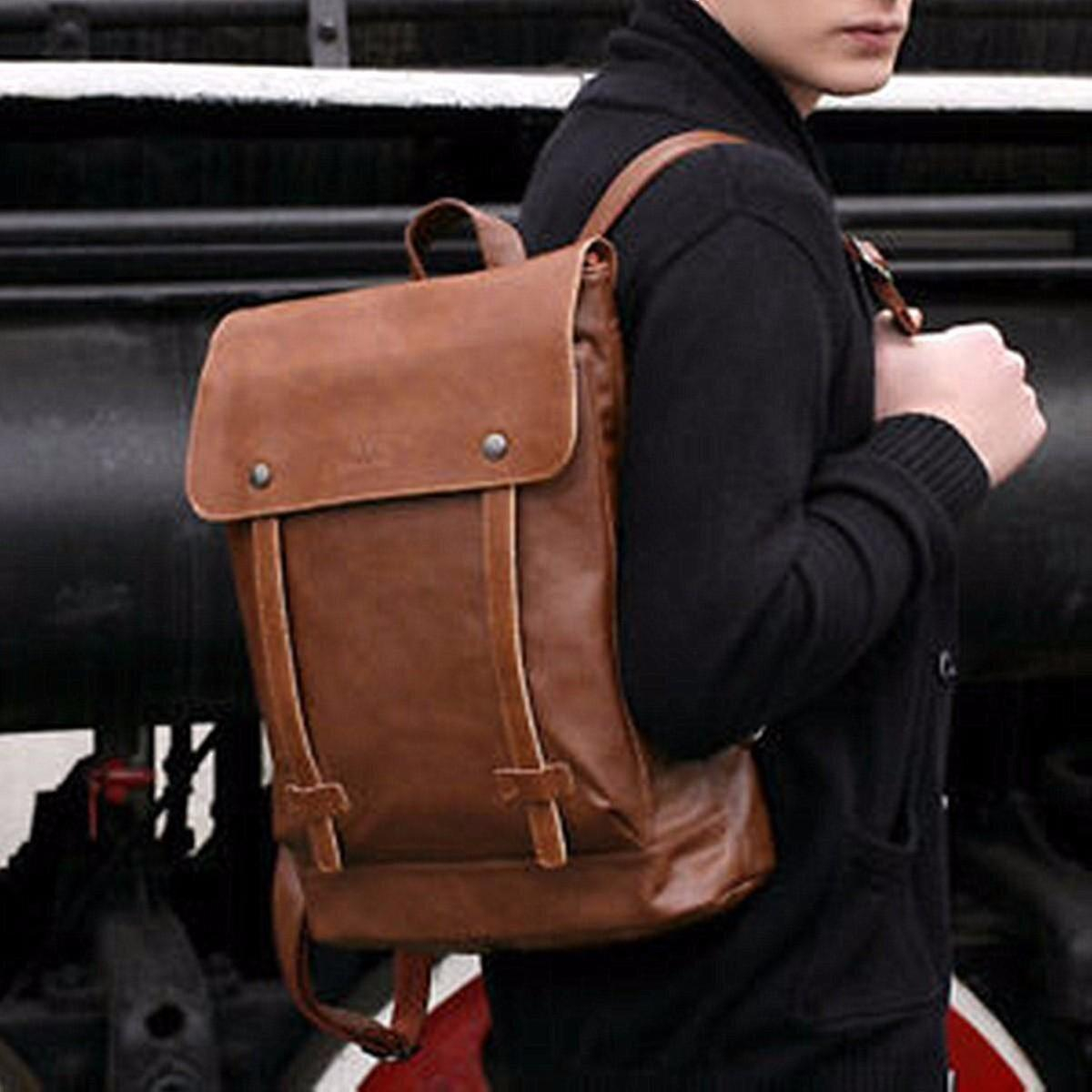 Foto 5 pulgar | Mochila Escolar Huoguo Vintage De Piel Sintética Marrón Para Hombre/ - Venta Internacional.