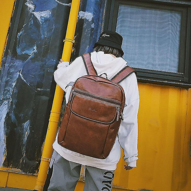 Foto 4 pulgar | Mochila Huoguo Para Hombre De Piel Sintética De Gran Capacidad, Color Negro - Venta Internacional.