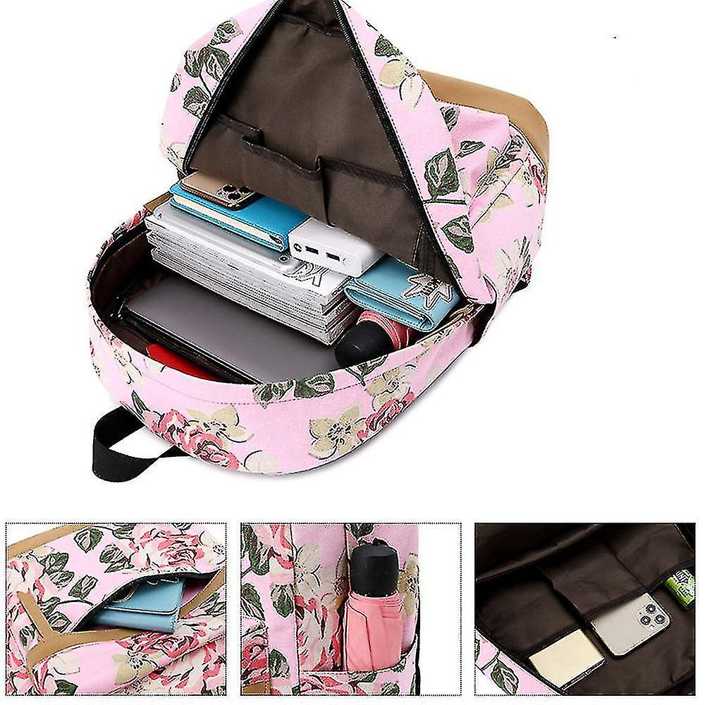 Foto 3 pulgar | Mochila Huoguo De Lona Impermeable Con Estampado De Flores Rosas - Venta Internacional.