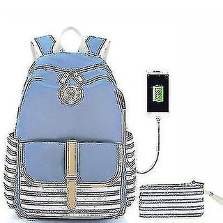 Foto 4 | Mochila Huoguo De Lona A Rayas Para Estudiantes De Escuela Con Usb Gris - Venta Internacional.