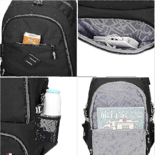 Foto 4 | Mochila Huoguo Negra Con Carga Usb Impermeable Para La Escuela - Venta Internacional.
