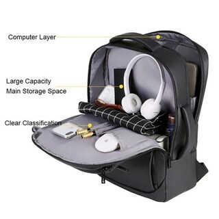 Foto 4 | Mochila Para Portátil Sanlin Beans Con Carga Usb Impermeable (negra) - Venta Internacional.