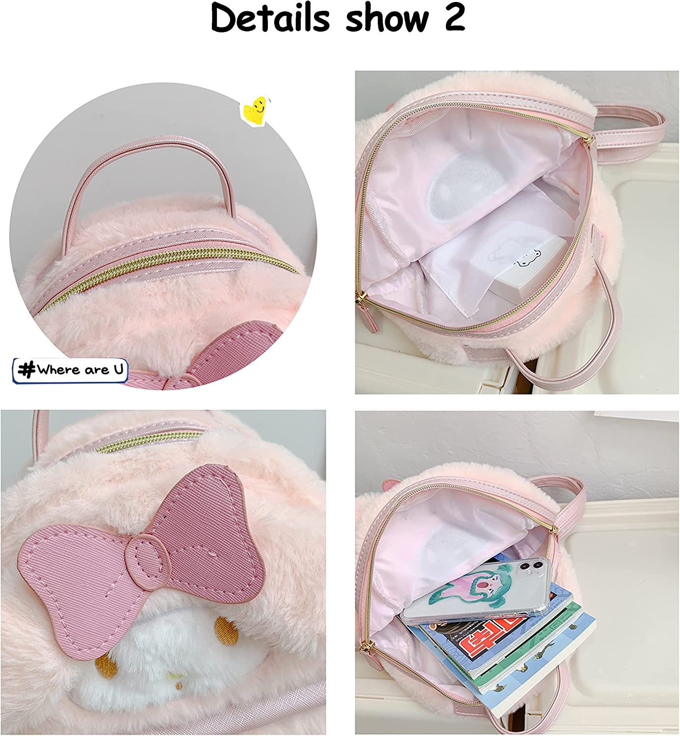Foto 6 pulgar | Mochila De Felpa Para La Escuela Huoguo Cute Girl Pink Rabbit - Venta Internacional.