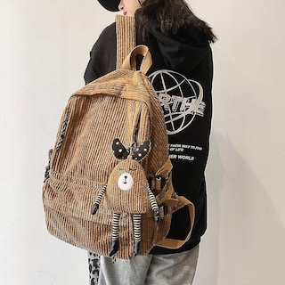 Foto 2 | Mochila Huoguo, Mochila Escolar Harajuku A Rayas De Pana Para Mujer - Venta Internacional.