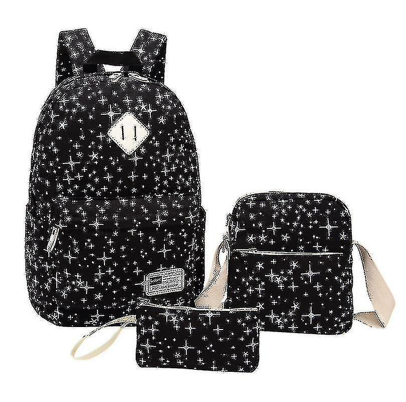 Foto 2 pulgar | Juego De Mochilas Huoguo Starry Sky Estampado De Lienzo Negro, 3 Piezas - Venta Internacional.