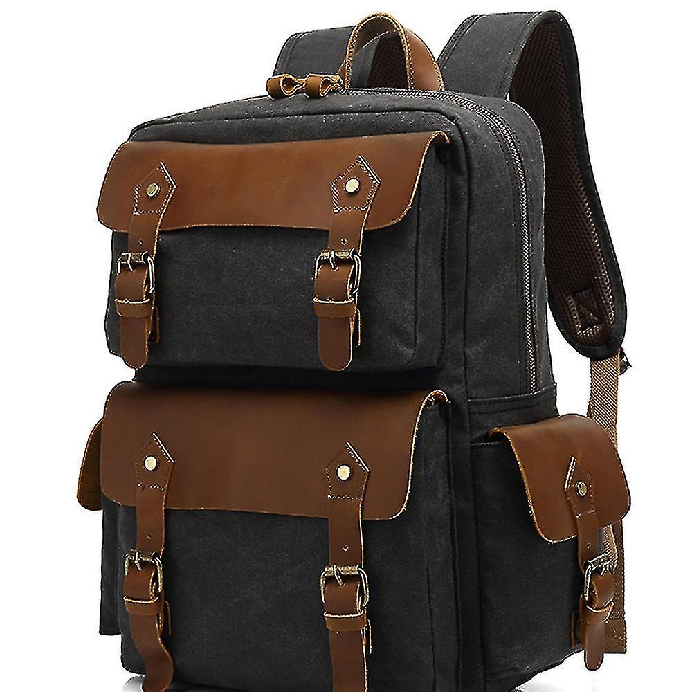 Foto 2 pulgar | Mochila Huoguo Retro De Lona Encerada Impermeable Negra 30x14x44 - Venta Internacional.