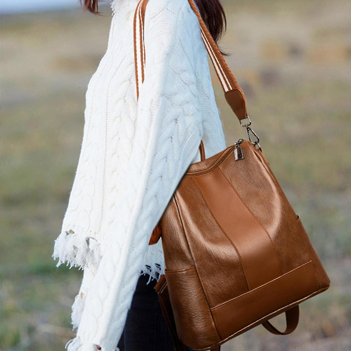 Foto 3 | Mochila Huoguo Para Mujer, Escuela, Piel Y Niñas, Color Marrón - Venta Internacional.