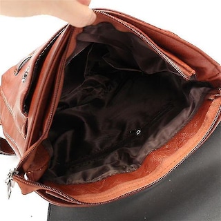 Foto 5 | Mochila Huoguo Mochila Escolar Vintage De Piel Sintética Marrón - Venta Internacional.