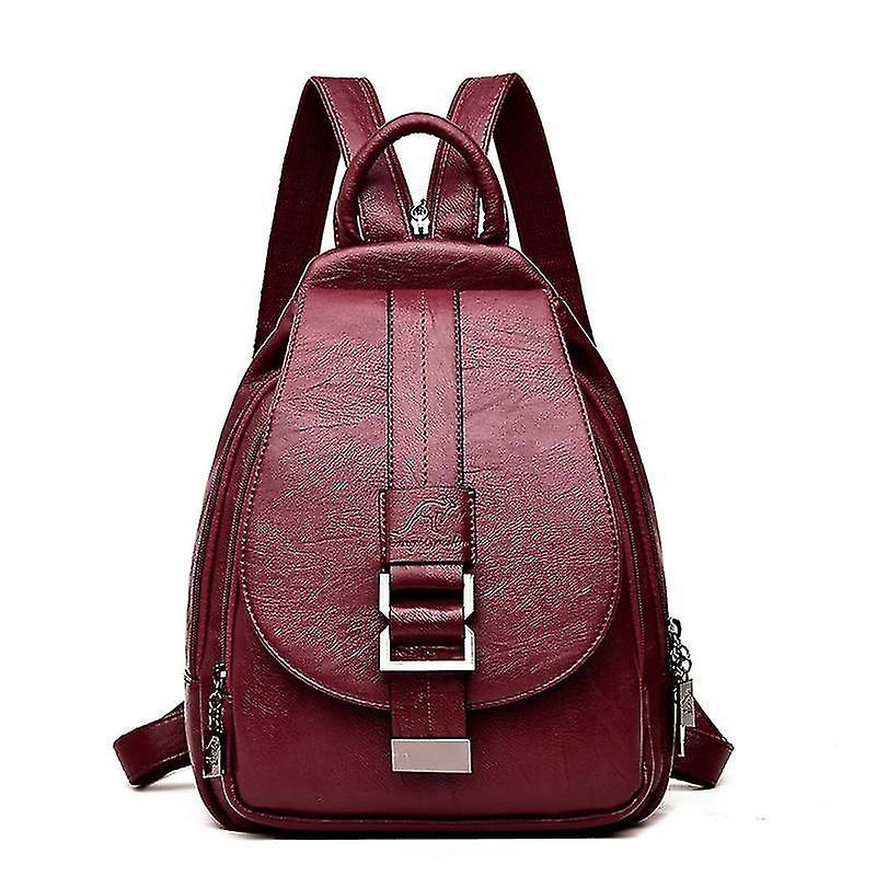 Foto 2 pulgar | Mochila Huoguo Vintage De Piel Para Mujer, Negro, Vino, Rojo, Azul - Venta Internacional.